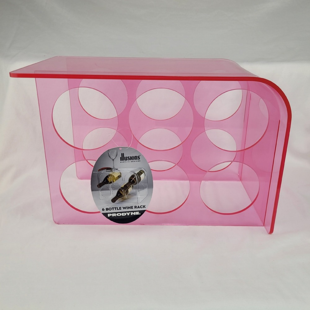 Prodyne Illusions Pink Acrylic 6 Bottle Wine Rack Modern Countertop Storage